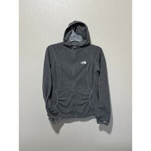 Women’s North Face Gray Hooded Zip Fleece TKA 100 Jacket Lightweight, size Small